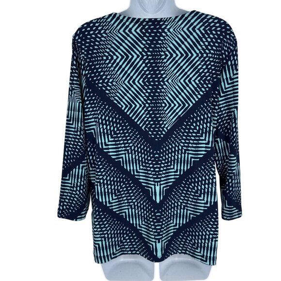 Chicos Womens Navy & Aqua Geometric Print 3/4 Sleeve Scoop Neck Top Size 1 US S - Picture 4 of 9